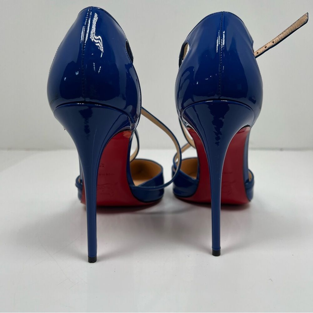 Christian Louboutin Cross Blake 100 Patent Electric Blue Strap Heel Pump Size 10 - Picture 4 of 9